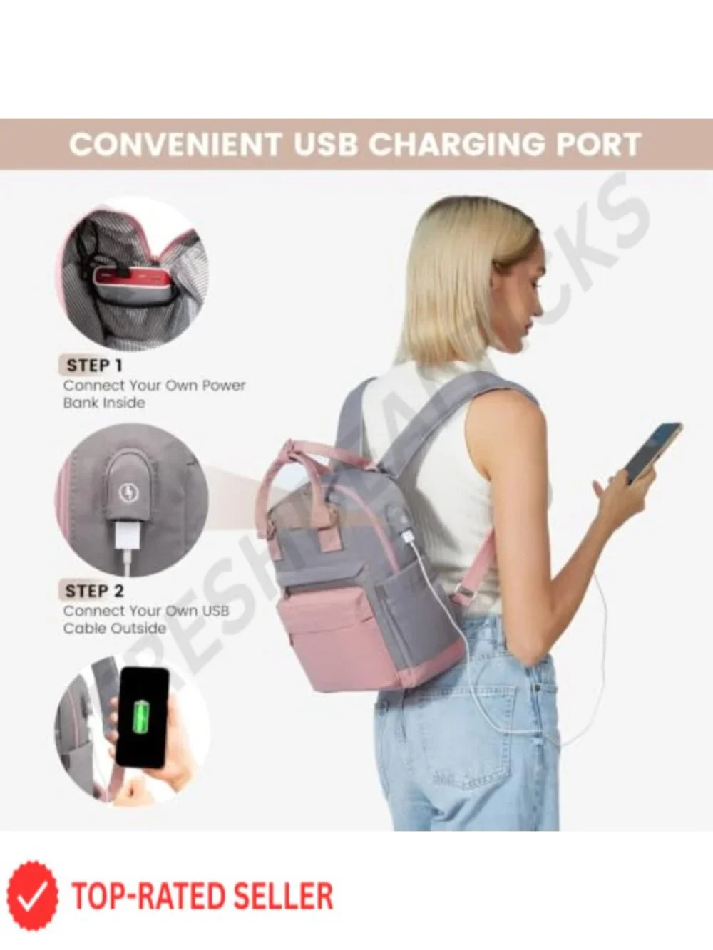 Mini Waterproof Backpack Purse with USB Port, Cute Bookbag for College School